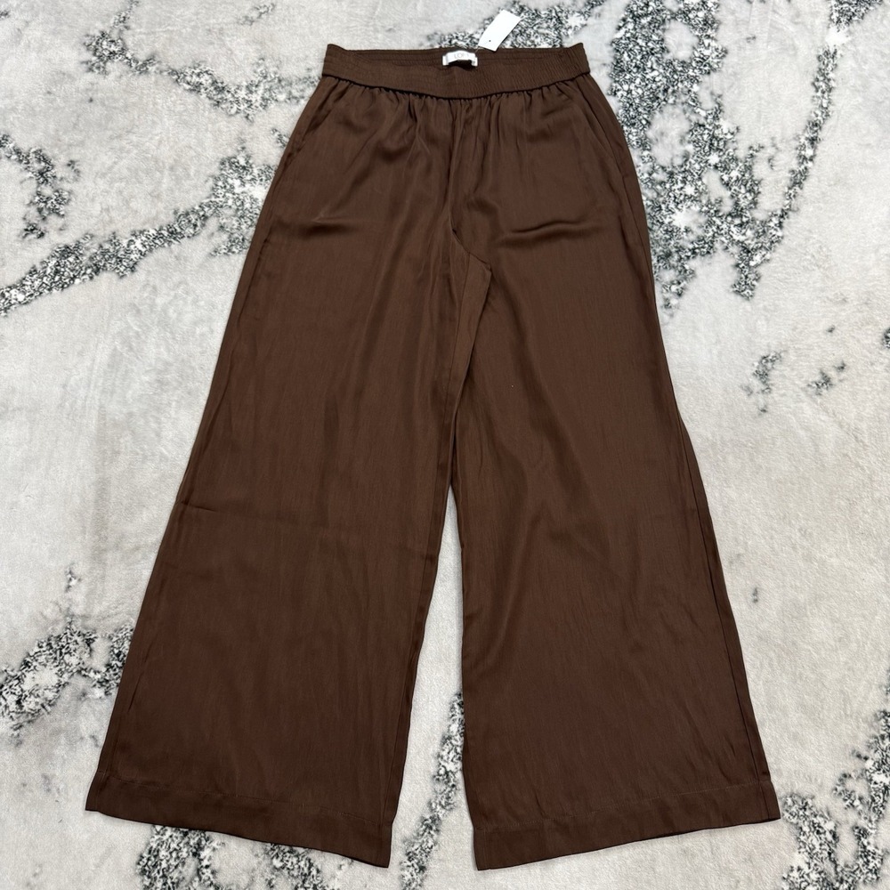 Loft NWT Womens Small Brown Wide Leg‎ Pull On Pants Elastic Waist Casual Flowy